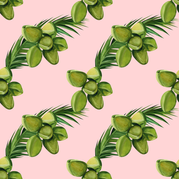 水彩无缝图案与椰子手绘装饰背景。印刷纺织品，布料，墙纸，剪贴簿图片下载