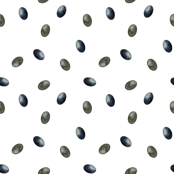 水彩无缝模式与橄榄绿和黑色水果时尚单色土色色调孤立在白色背景。图片下载