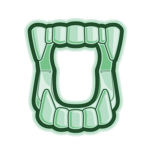 发光在黑暗塑料假吸血鬼尖牙万圣节矢量插图图片下载