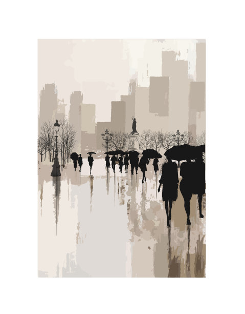 城市里的人们在下雨素材图片