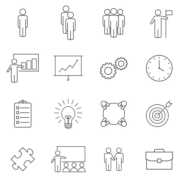 团队相关的线条图标的简单集合。细线矢量标志集的信息图，标志，应用程序开发和网站设计。Premium符号孤立在白色背景上。Eps10图片下载