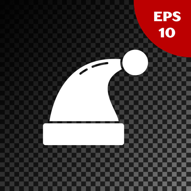 白色圣诞节圣诞帽图标，深色透明背景。圣诞快乐，新年快乐。矢量图图片下载