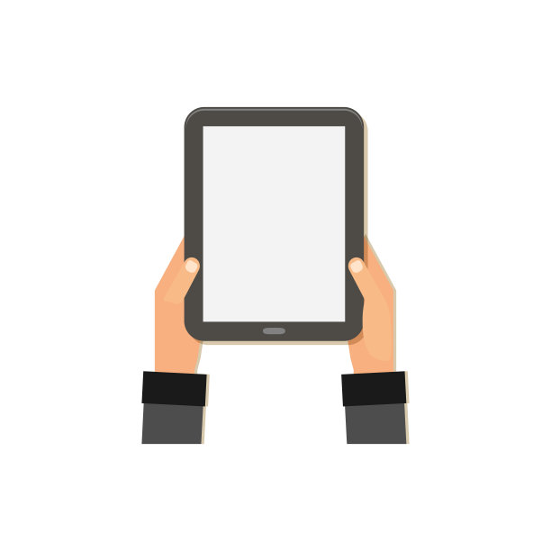 逼真的平板电脑在手。股票矢量插图孤立在白色背景。图片下载
