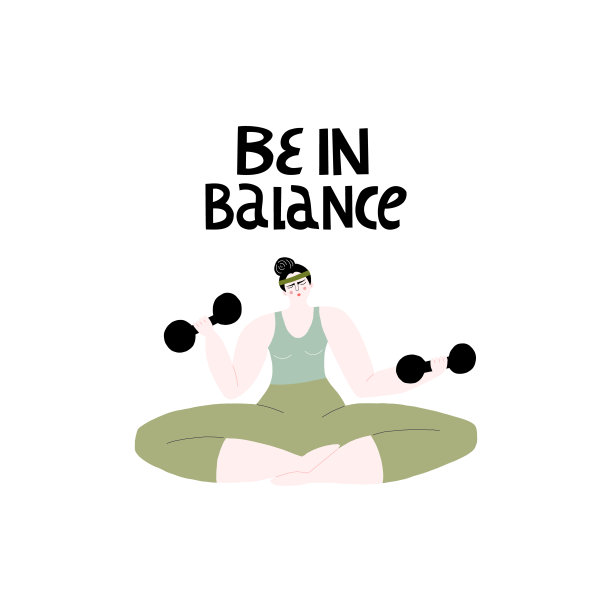 在平衡。一个强壮的女人用哑铃锻炼的健身插图图片下载