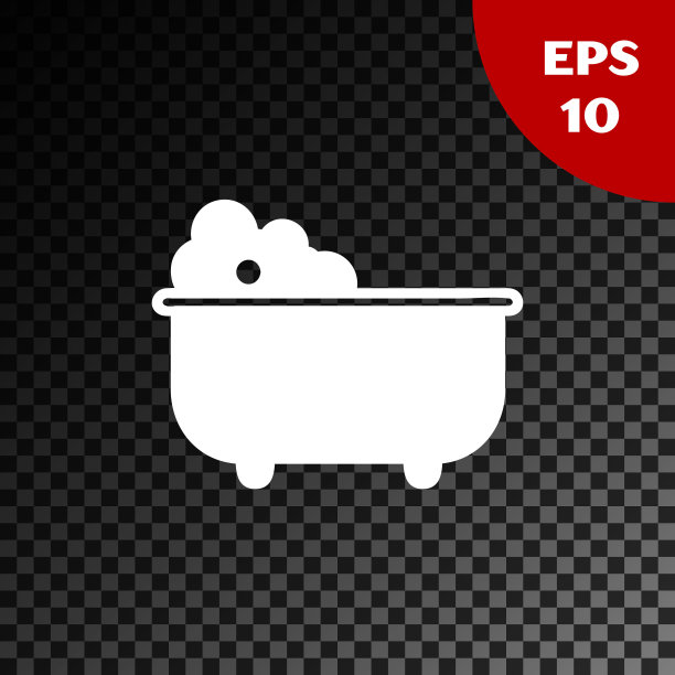 白色婴儿浴缸与泡沫内的图标孤立在透明的黑暗背景。矢量图图片下载