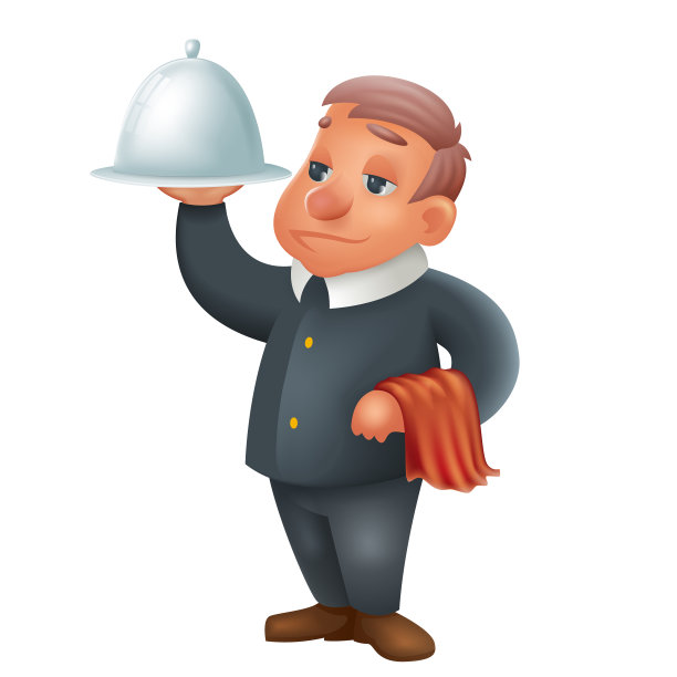 餐厅服务员人物图标托盘菜食物卡通设计矢量插图图片下载