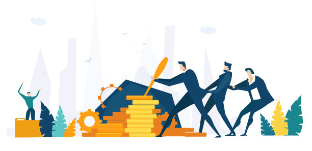 商人推动杠杆臂和制造机构与齿轮工作。业务概念说明图片下载