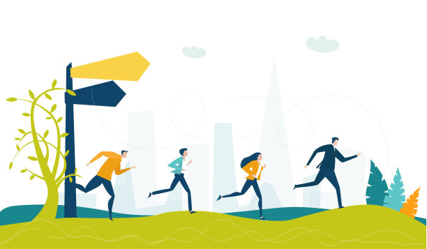 2、路牌立，人奔向成功。业务概念说明图片下载