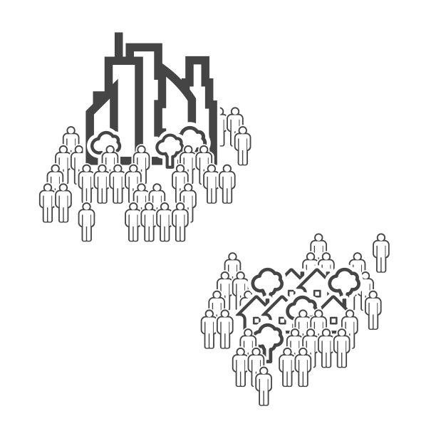 大城市的人口和郊区的人口矢量线图标图片下载