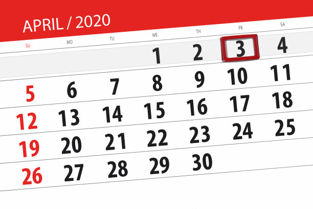 2020年4月的日历计划，截止日期，3日，周五图片下载