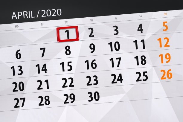 日历计划，2020年4月，截止日期，1日，星期三图片下载