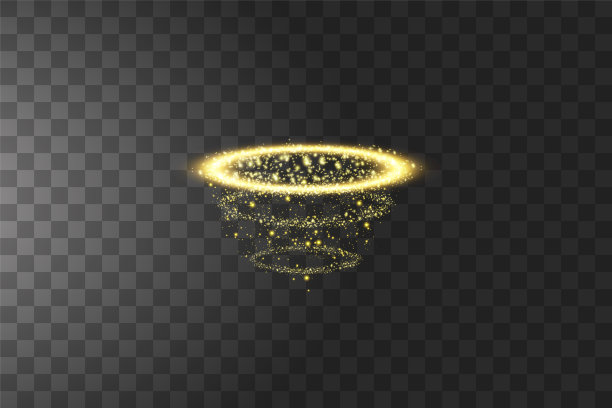 金色光环天使戒指。孤立在黑色透明背景，矢量插图图片下载