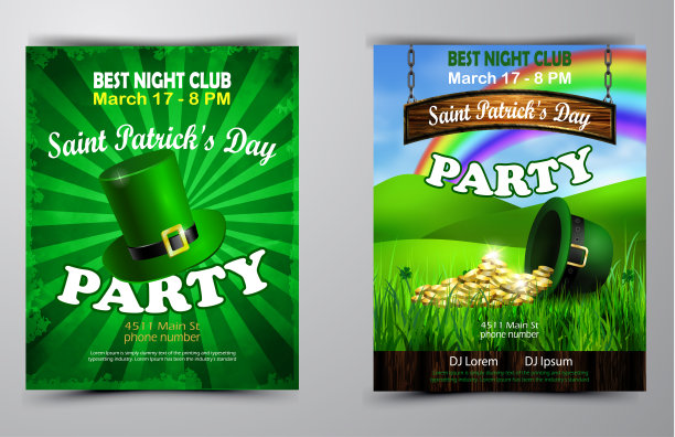 圣帕特里克节海报设置矢量插图图片下载