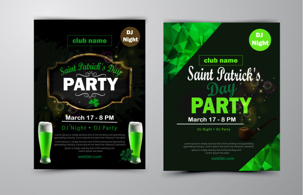 圣帕特里克节海报设置矢量插图图片下载