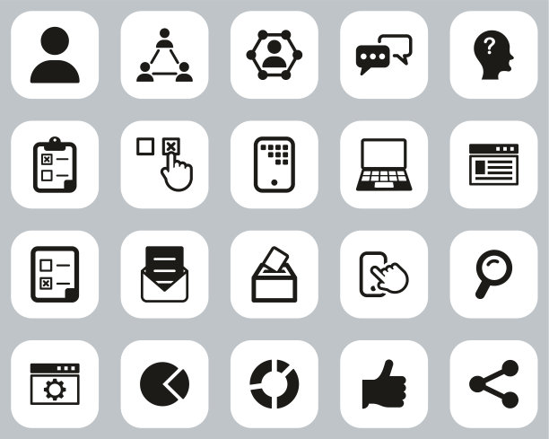 调查或投票图标黑白平面设计集大图片下载