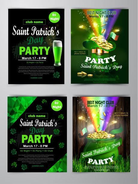 圣帕特里克节海报设置矢量插图图片下载