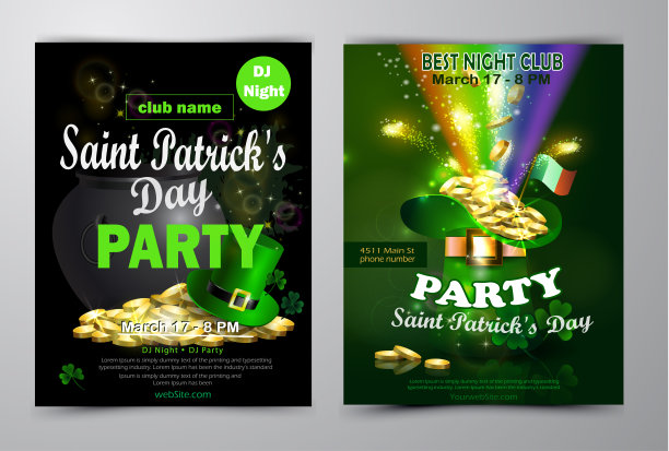 圣帕特里克节海报设置矢量插图图片下载