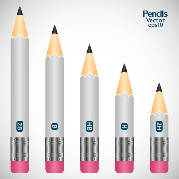 一套木制铅笔灰色与橡皮和阴影在灰色的背景图片下载