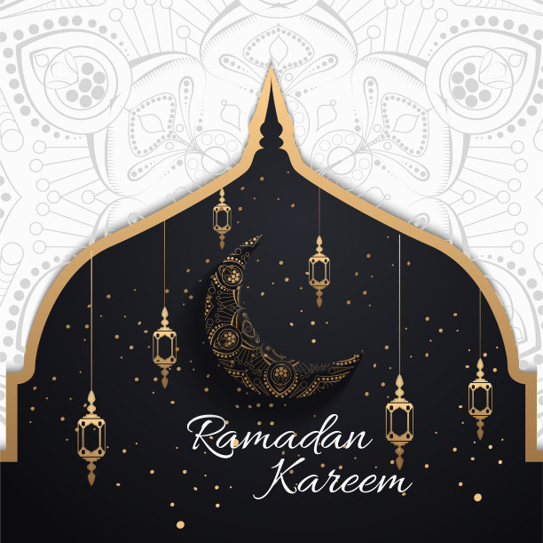 斋月卡里姆贺卡与书法。矢量插图的伊斯兰节日符号。图片下载