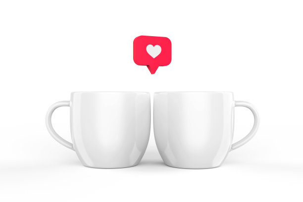 爱如心图标马克杯孤立的白色背景模型，复制空间库存照片图片下载