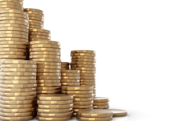 成堆的金币在白色背景的股票照片图片下载