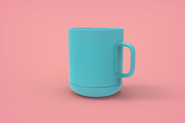 爱如心图标蓝色杯子孤立在粉红色的背景模型，复制空间库存照片图片下载