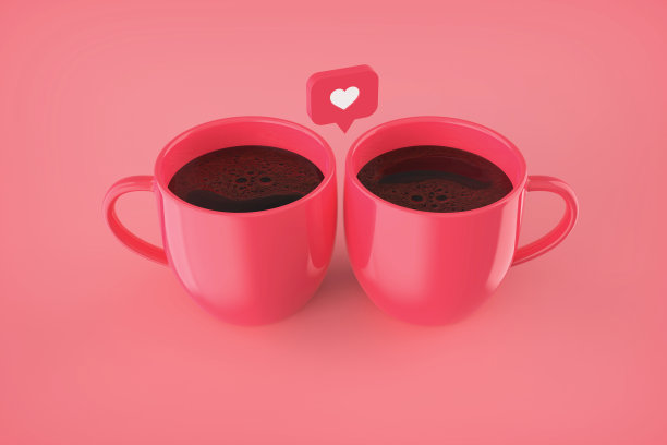 爱如心图标马克杯粉红色的背景模型，复制空间库存照片图片下载