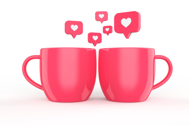 爱如心图标粉色马克杯孤立的白色背景模型，复制空间库存照片图片下载