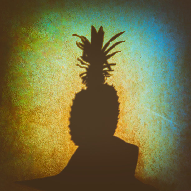 菠萝的影子在夏天的帽子，垃圾背景。现代抽象背景，概念为夏季主题图片下载