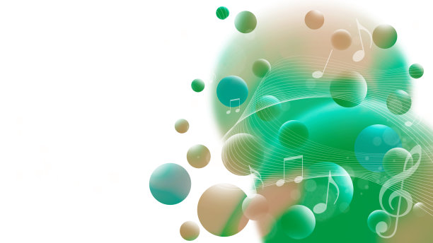 图像音乐，乐谱上抽象的彩色球体背景图片下载