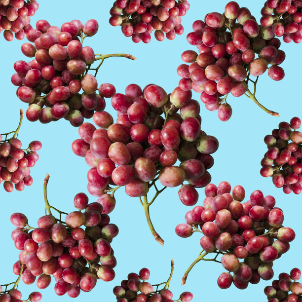 无缝图案葡萄串，在蓝色的背景。图片下载