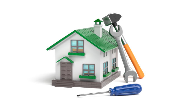 带绿色屋顶的小屋和乐器-3D渲染插图图片下载