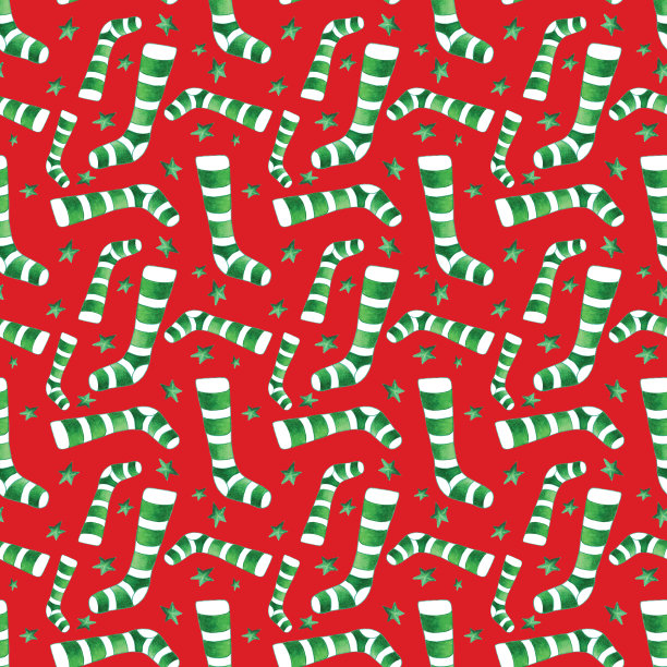 节日无缝图案搭配长筒袜和星星素材图片