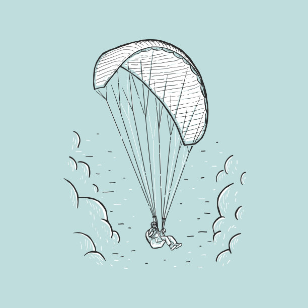 向量滑翔伞。素描彩色插图与手绘跳伞飞行与滑翔伞。极限运动的概念。图片下载