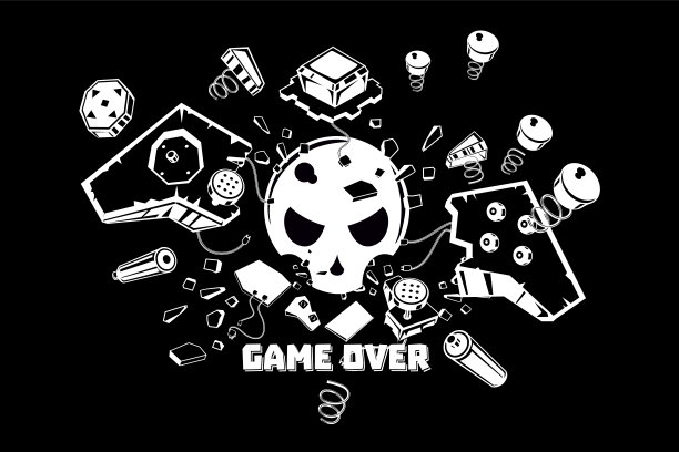 破碎的操纵杆。手柄部分。视频游戏的海报。游戏超过t恤印花。矢量图解说明。图片下载