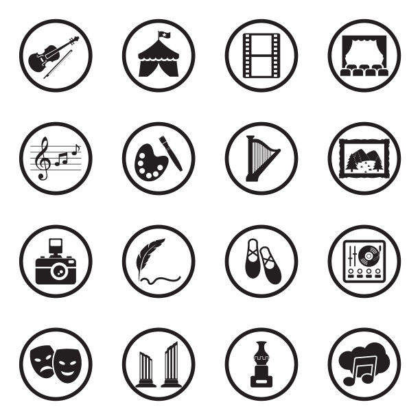 艺术和娱乐偶像。圆形的黑色平面设计。矢量插图。图片下载