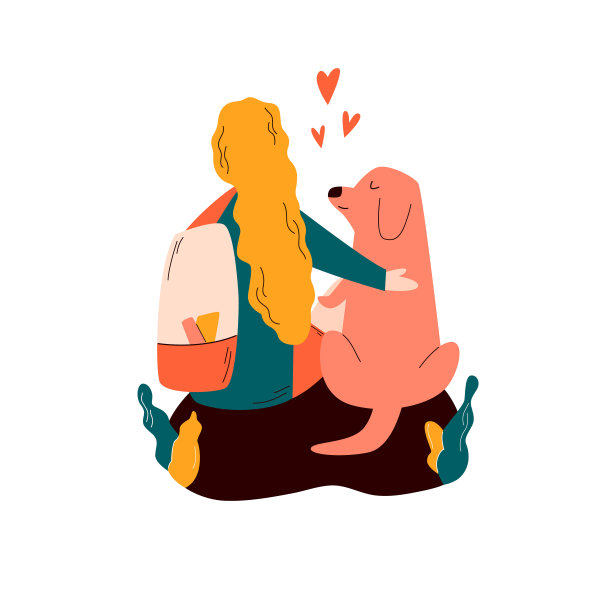 女孩和狗坐在一起，一起旅行。永远的朋友的概念。背包旅行图片下载