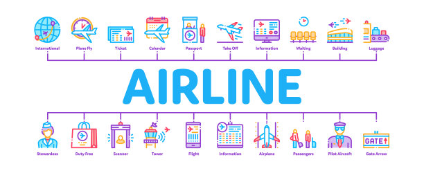 航空公司和机场最小信息图横幅向量图片下载
