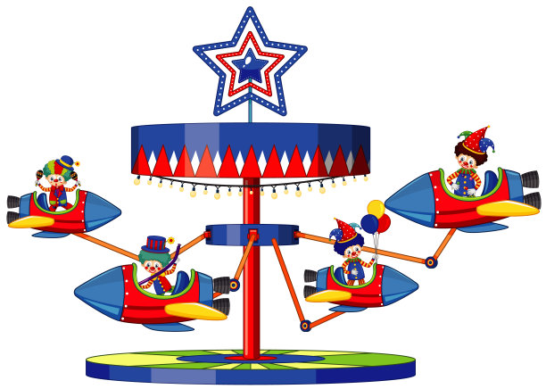 马戏团里许多小丑骑着火箭图片下载