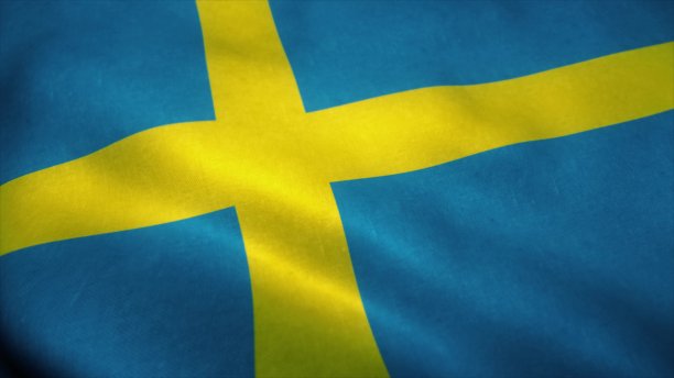 瑞典国旗在风中飘扬。瑞典国旗。瑞典标志。3d插图图片下载
