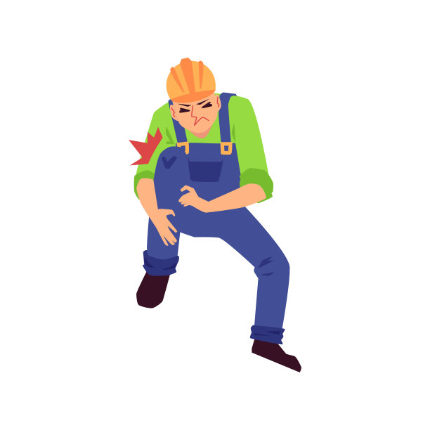 受伤建筑工人断腿平面矢量插图孤立。素材图片