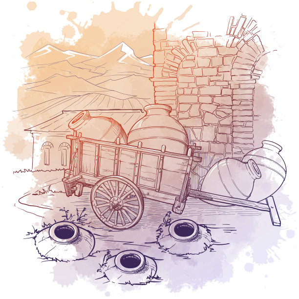 格鲁吉亚传统的kvevri葡萄园。乡村全景的背景。难看的东西图片下载