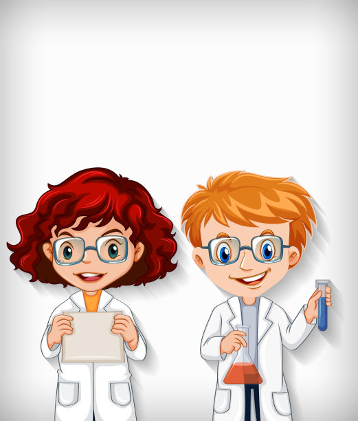 背景简单，男孩和女孩穿着科学袍图片下载