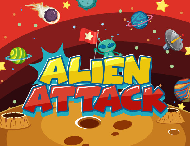 海报设计与外星人和许多行星在太空背景图片下载