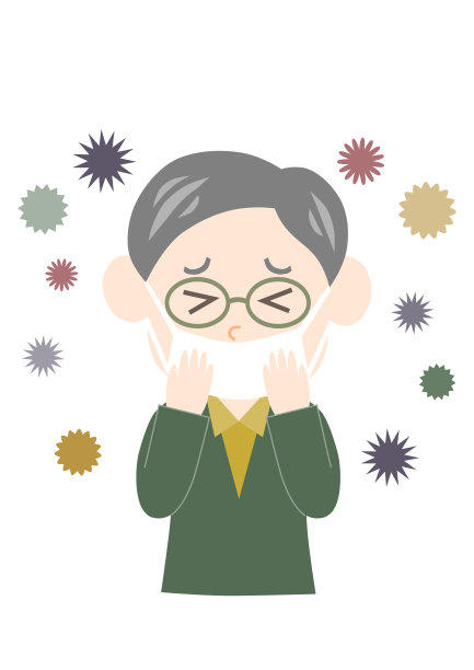 老人戴上口罩预防。预防传染病。寒冷的预防。防止花粉热。矢量插图。图片下载