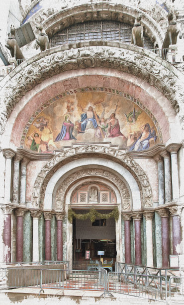 模仿一幅画。油漆。呈现。圣马可大教堂。马赛克的外观。审判者基督的出现。威尼斯。意大利图片下载