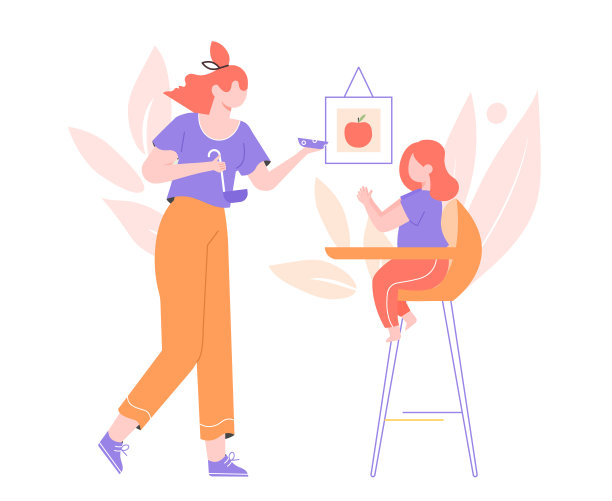 年轻漂亮的母亲喂养她的小女儿。图片下载