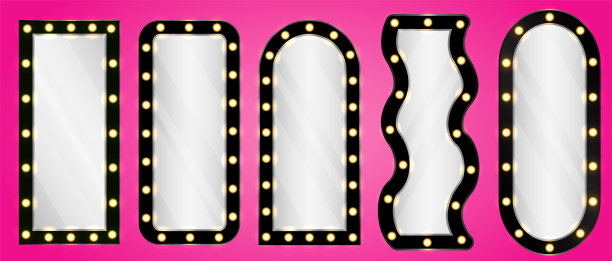 一组化妆照明镜子在粉红色的背景。图片下载