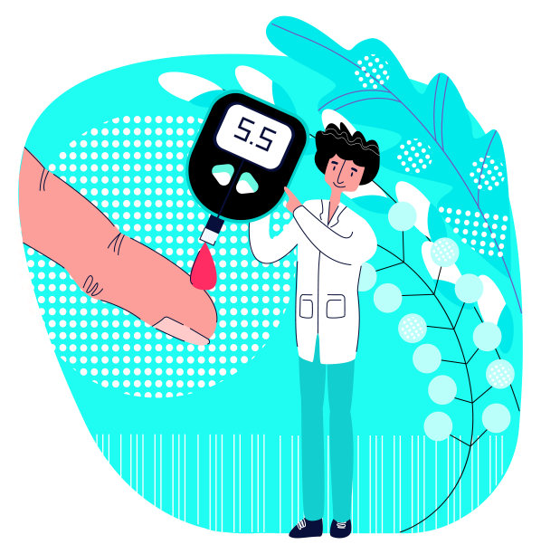 矢量插图放大手指，从小内分泌医生取血葡萄糖分析图片下载
