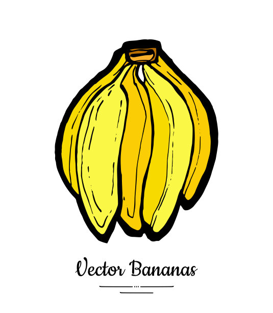 香蕉向量孤立。一整根香蕉。黄绿色甜水果收集手绘。素食食品标志图片下载